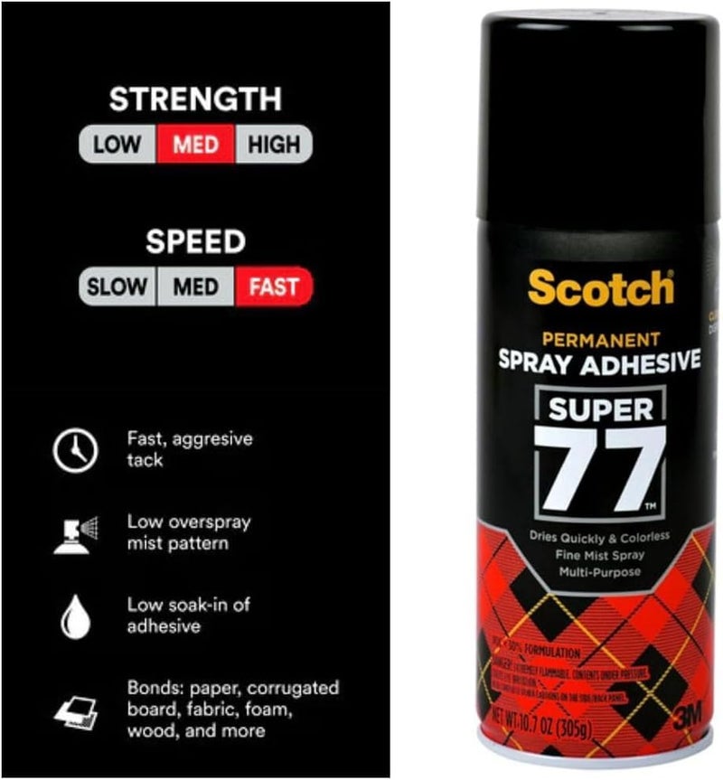 3M Scotch Super 77 Multipurpose Adhesive Spray, Bonds to Fabric, Cardboard, Plastic, Metal, Wood, Felt, and More, 10.7 Ounces (7716) - Image 5